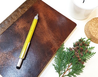 Leather Notebook Hidden Wire Binding Brown Genuine Cowhide Croup on Leather Vintage Journal