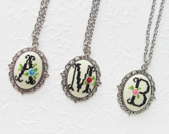 Initial necklace Personalized custom color hand embroidered Bridesmaids jewelry, initial jewelry letter necklace mothers day gift from