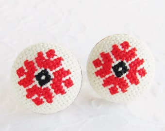Red post earrings boho gift for wife Red stud earrings, traditional Hungarian earrings, hypoallergenic earrings for sensitive ears