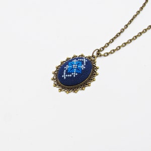 Necklace for woman with romanian motif in blue, Blue Bohemian necklace Gift for wife from husband, embroidered pendant for aunt image 2