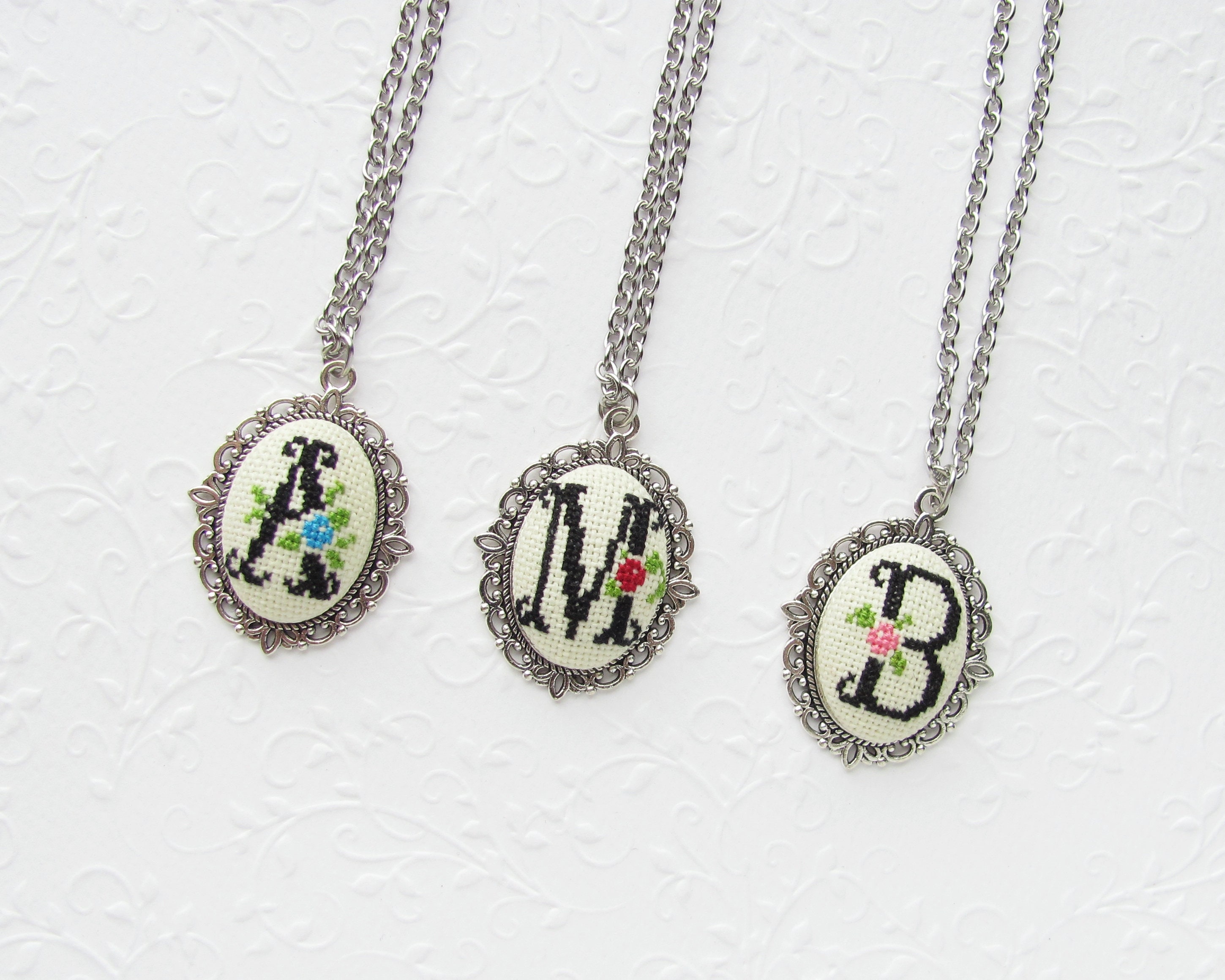 Initial Necklace Personalized Custom Color Hand Embroidered - Etsy