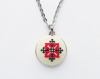 Red black necklace with romanian traditional motif, Bohemian Gift for wife necklace for women Gifts under 30