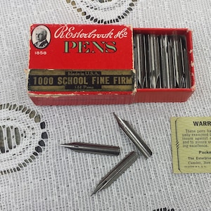 Antique Fountain Pen Nibs R Esterbrook Style 1000 School Fine Firm Pen Nibs-12 Piece Set-Ink Drawing Circa 1930&#39;s