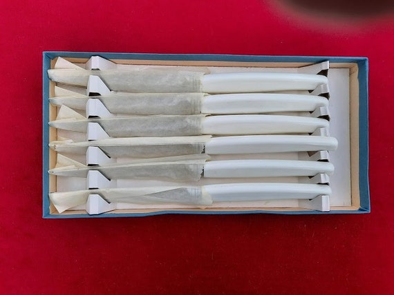 Steak Knives with White Lucite Handles, Set of 6