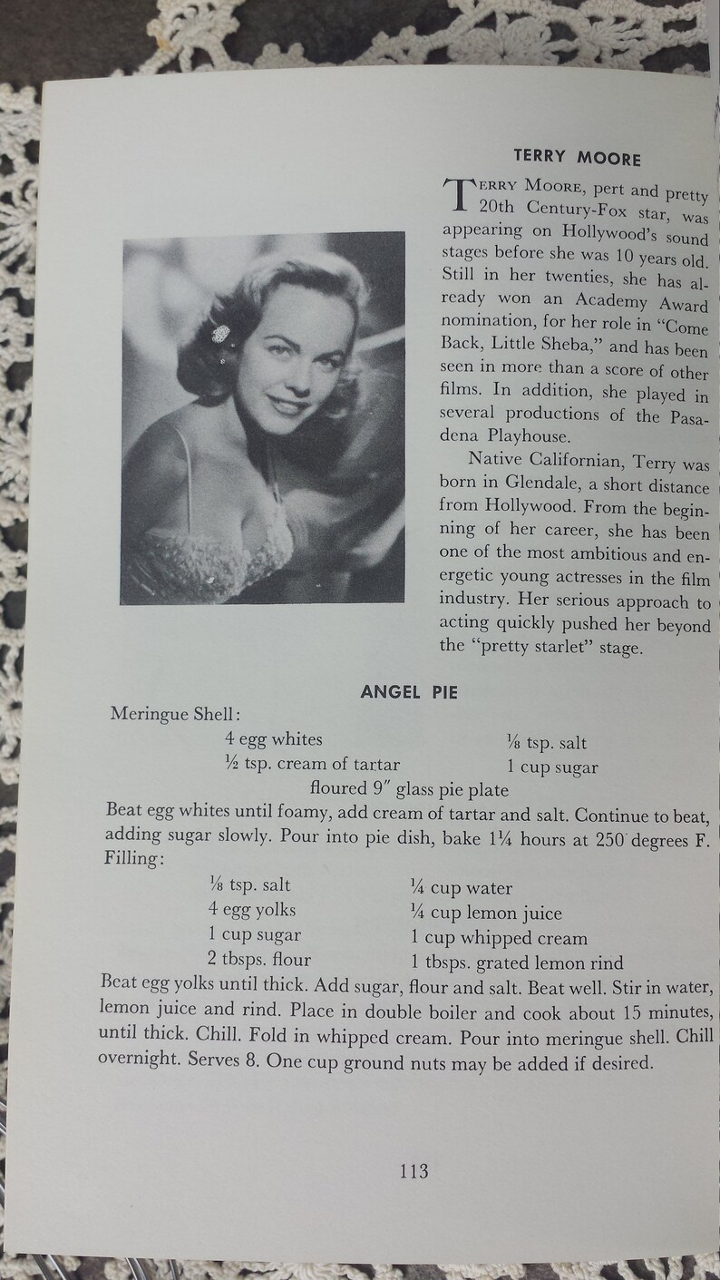Vintage Cookbook Celebrity Recipes Compiled by Helen Dunn Hardcover 1958 Contains Many Photos of Movie Stars RARE 1950's Cookbook image 5