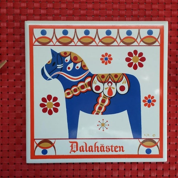 Swedish Folk Art Tile Trivet Dalahasten Horse OR Recipe for Happiness OR Var sa God by Berggren Originals