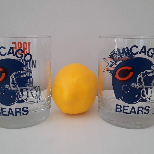 Chicago Bears Bar Glasses 1986 Super Bowl XX Louisiana Superdome New Orleans Bears vs Patriots OR 1985 Monsters of the Midway