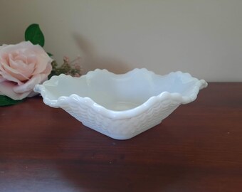 Milk Glass Anchor Hocking Fire-King Loaf Sized Baking Dish Grape Pattern OR Opaque by Hazel-Atlas Fluted Cut Glass Dish Your Choice