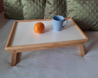 Folding Breakfast Tray WINSOME WOOD Beechwood Bed Tray with Wipe Clean White Lacquer Surface