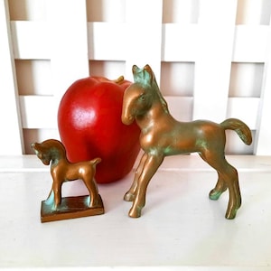 Vintage Miniature Brass Horse Figurines Solid Metal Toy Horses Set of 2