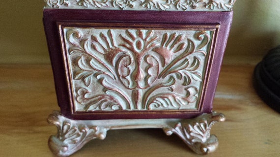 Vintage Decorative Box Gold and Red Flourishing D… - image 2
