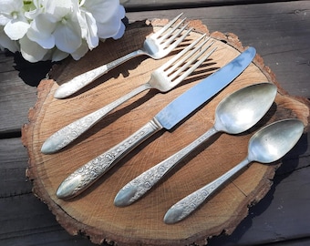 Vintage Silverplate National Silver Co. ROSE & LEAF Pattern 1937 Silverware Assorted Replacement Pieces Retired Patterns