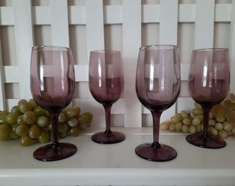 Vintage Purple Amethyst Wine Glasses Set of 4