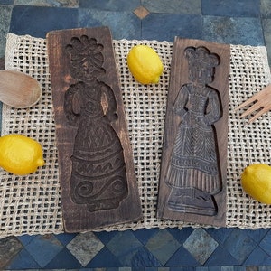 Vintage Primitive Wooden Cookie Mold Hand Carved Speculaas Springerle Baking Plank Large Cookie Press Folk Art Kitchen Décor