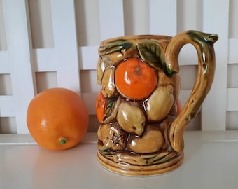 Retro 1970's Beer Mug ORANGE SPICE by INARCO Japan Textured Ceramic Stein with Oranges & Lemons Design