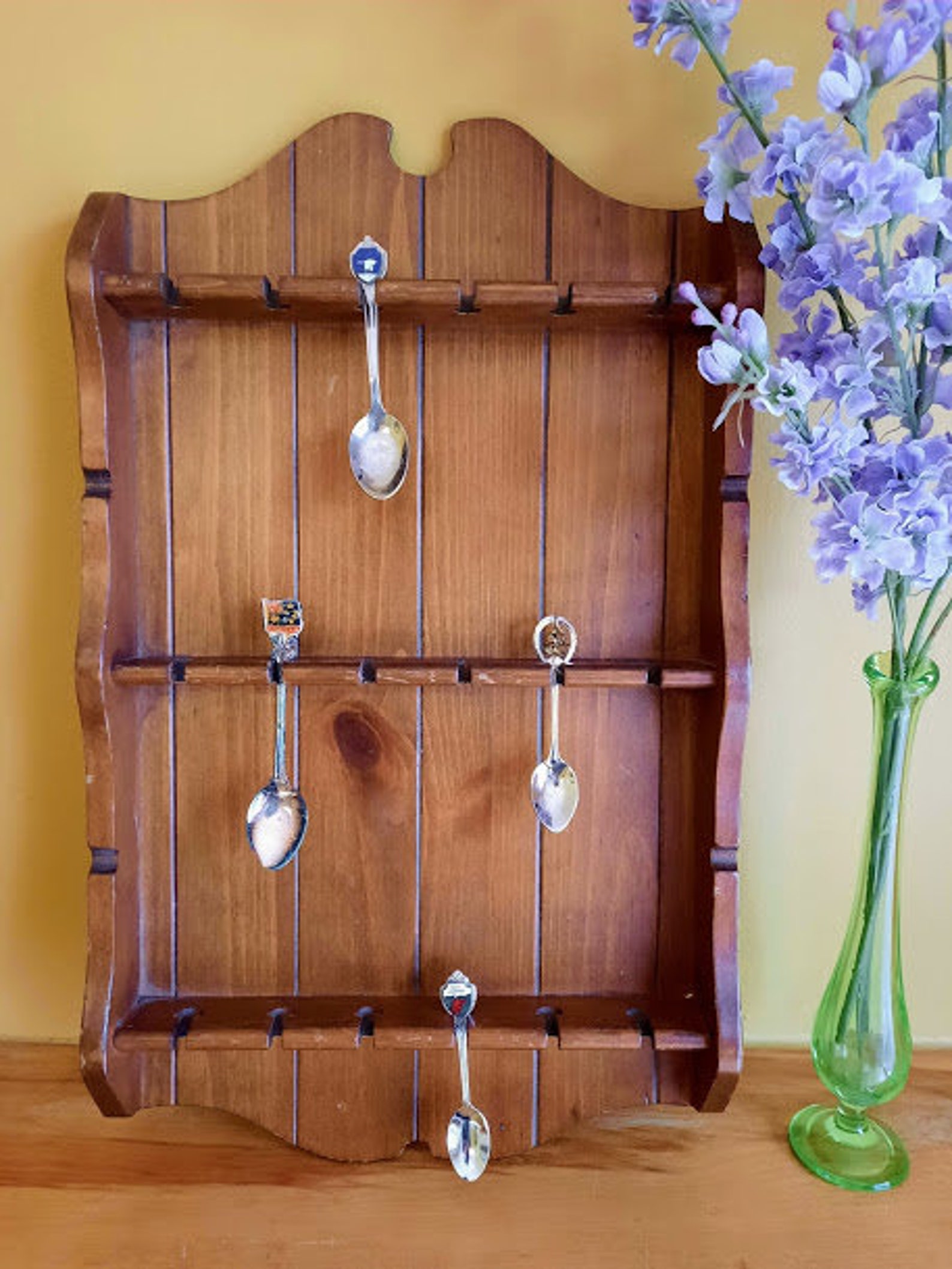 Wooden Spoon Rack Holds 18 Souvenir Spoons Farmhouse Kitchen Etsy