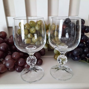 Vintage Crystal Wine Glasses Set of 2 Clear Glass Crystal Wine Goblets Wine Lovers Gift
