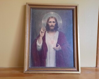 Vintage Sacred Heart of Jesus Brushstroke Print C Bosseron Chamber Framed