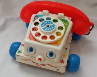 Chatter Telephone Fisher Price Toy 1961 Vintage Rotary Telephone Pull Toy With Rolling Eyes And Bell