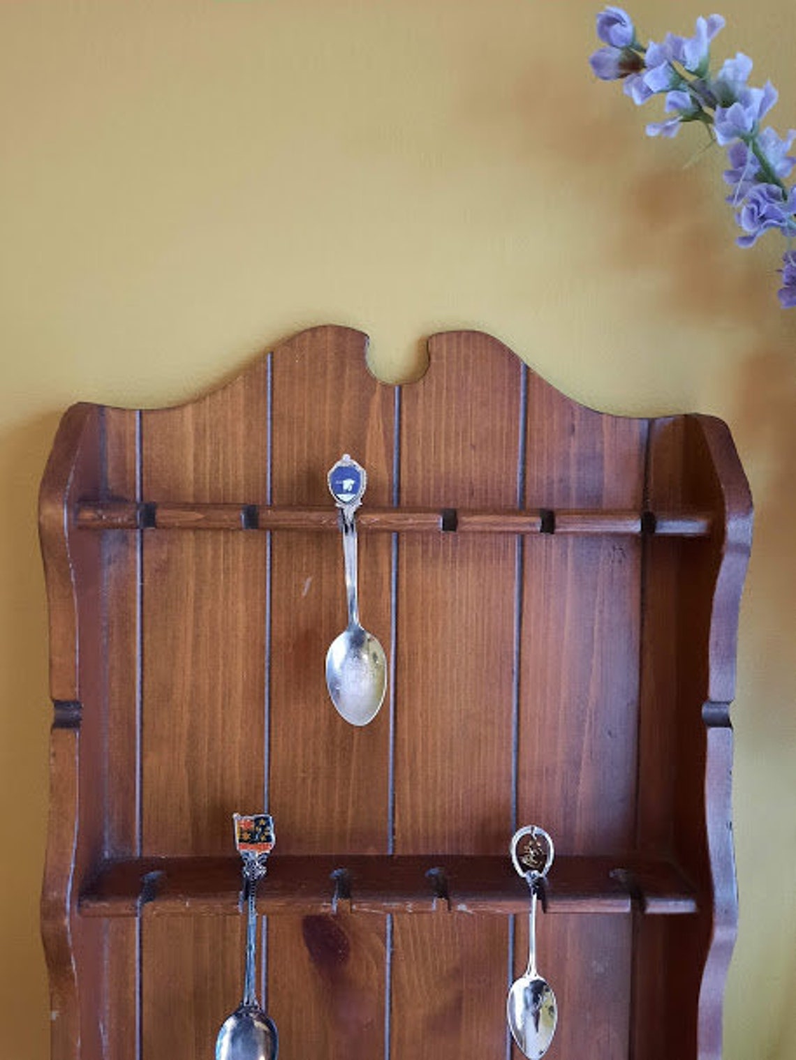 Wooden Spoon Rack Holds 18 Souvenir Spoons Farmhouse Kitchen Etsy