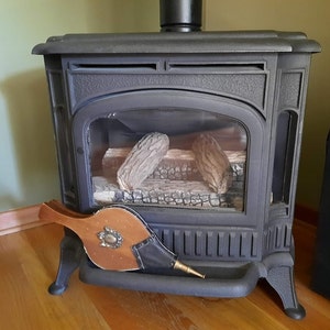 Vintage Fireplace Bellows with Brass Tip Ornamental Crest Grommets and Leather Accents Mid Century Fireplace Accessory