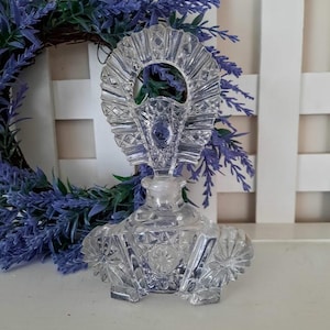 Vintage Perfume Bottle Art Deco Cut Crystal Clear Glass Ornate Cologne Bottle