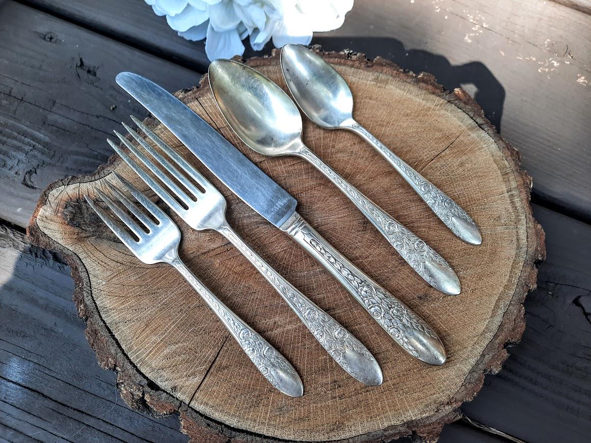 Vintage Silverplate National Silver Co. ROSE & LEAF Pattern 1937 ...