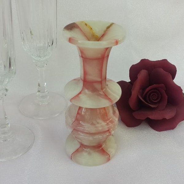 Marble Bud Vase Pink and Red with Beige Veining Stone Petite Marble Vase