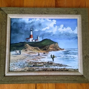 Original Watercolor Painting Fisherman on the Sea Shore by Markow Professionally Framed and Matted under Glass