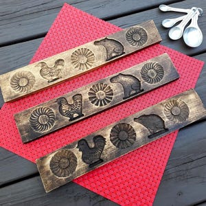 Vintage Cookie Mold Speculaas Springerle Hand Carved Wooden Baking Plank Sun, Boar & Rooster Design Assorted Styles Sold Separately