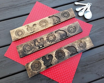 Vintage Cookie Mold Speculaas Springerle Hand Carved Wooden Baking Plank Sun, Boar & Rooster Design Assorted Styles Sold Separately
