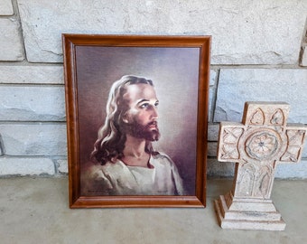 Vintage Jesus Art Print Warner Sallman 1941-1968 Kriebel & Bates Lithograph Portrait of Christ Religious Art Framed Christian Art