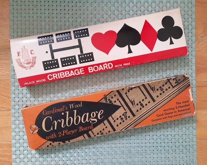 Vintage Inlaid Wood Cribbage Board Set OR Cardinal's Wood Cribbage with 2 Player Board-Two Styles Your Choice