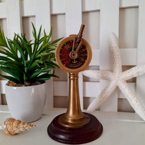 Vintage Brass Engine Room Telegraph Hand Made By Authentic Models Nautical Decor Table Top 6.5&quot; Replica OR Brass 7&quot; Bud Vase Swirl Texture