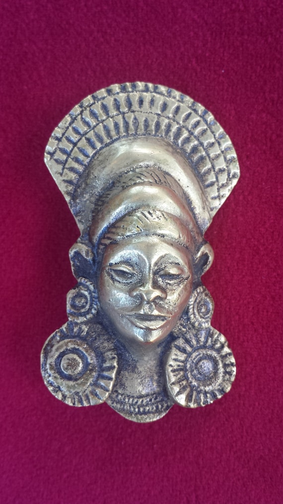 Vintage African Queen Brass Brooch African Heritag