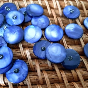 Vintage Abalone Blue Sewing Buttons 7/8&quot; Shank Style Mother of Pearl Deep Blue Buttons
