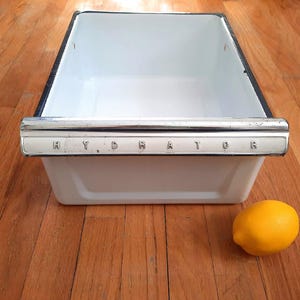 Vintage Refrigerator Drawer HYDRATOR White Enamel 1950&#39;s Refrigerator Replacement Part