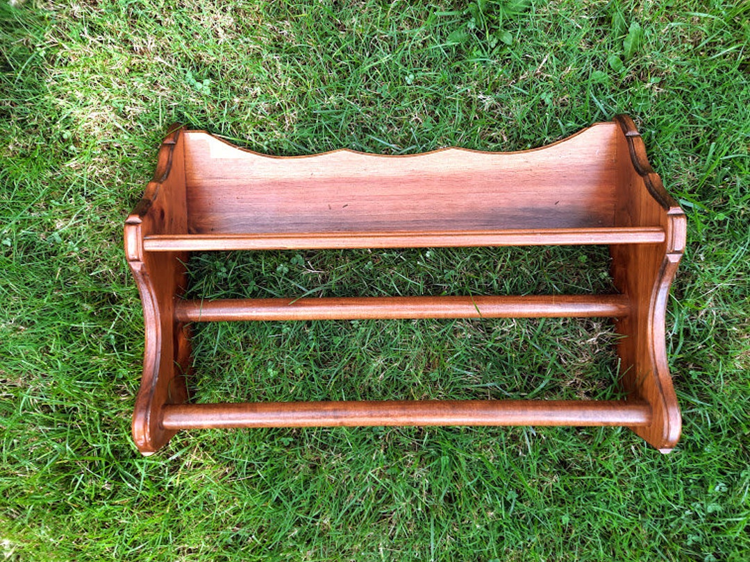 Large Vintage Wooden Shelf With Towel Racks Solid Wood Wall Etsy