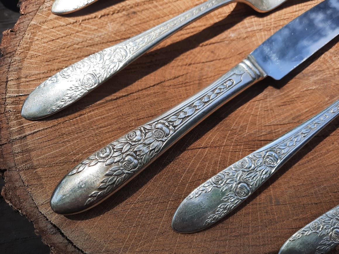 Vintage Silverplate National Silver Co. ROSE & LEAF Pattern 1937 ...
