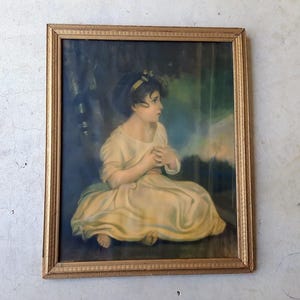 Vintage SWEET INNOCENCE Antique Lithograph by Sir Joshua Reynolds Framed Under Glass 22.25&quot; x 18.5&quot; No. 2614 The Age of Innocence Art Print