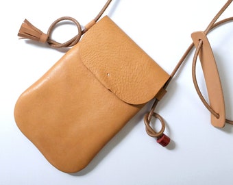 Leather Phone bag _Natural, Leather Phone case, Travel Leather bag, Walk bag, Minimalist bag