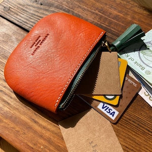 Carro Carrot Zipper Wallet, Leather Zipper Pouch_Minimalist, Women, Orange Coin Purse, Green Tassel, Cute gift, Gift for her_Gift for kids