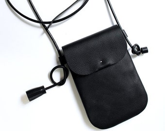 Leather Phone bag _Black, Leather Phone case, Travel Leather bag, Walk bag, Minimalist bag