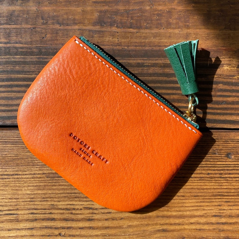 Gift for her/_Gift for kids Carro Carrot Zipper Wallet Women Green Tassel Orange Coin Purse Cute gift Leather Zipper Pouch/_Minimalist