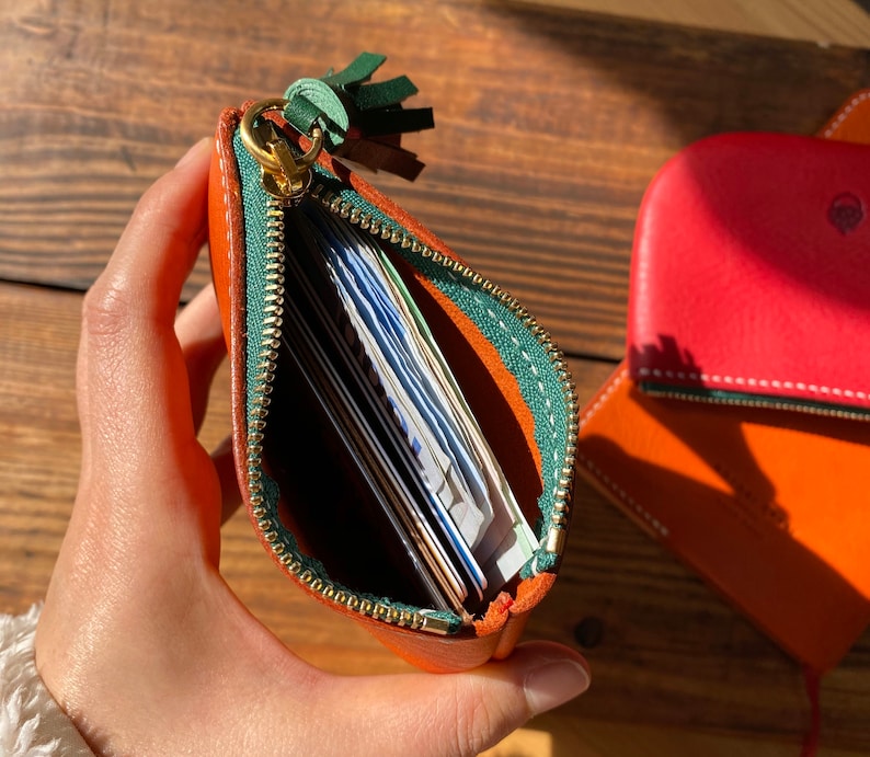 Gift for her/_Gift for kids Carro Carrot Zipper Wallet Women Green Tassel Orange Coin Purse Cute gift Leather Zipper Pouch/_Minimalist
