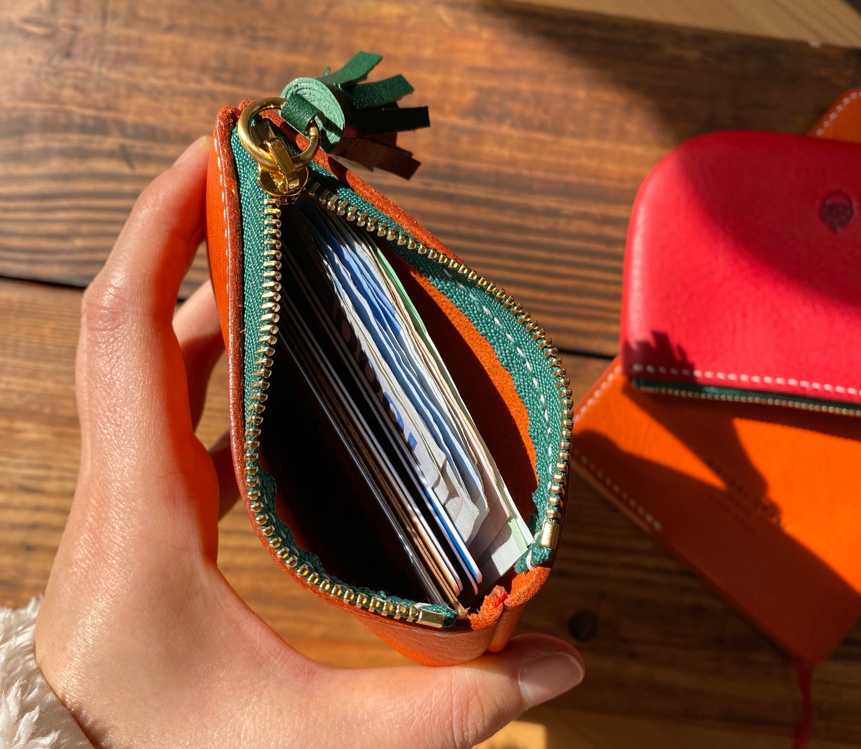 Carro Carrot Zipper Wallet, Leather Zipper Pouch_minimalist