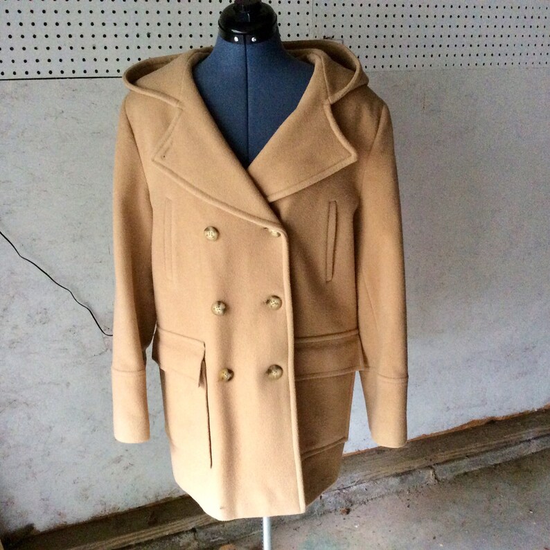 camel hooded wool coat