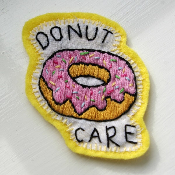 Donut Care Sew on hand embroidered patch - doughnut illustration