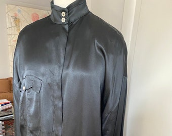 Gianni Versace Vintage Black Silk Satin Ladies Blouse