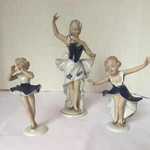 Set of 3 Vintage Ballerinas Stamped  W1764 made by Wallendorf in Germany